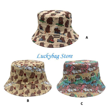 X7XE Trendy Capybara Pattern Fisherman Hat Beach Vacation Bucket Sunshade Hat for Animal Lover and Trendsetters