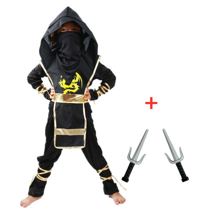Ninja Samurai Costume Set for Child Halloween Cosplay with Sword Accessories Japanese Warrior Outfit New Year Performance Party