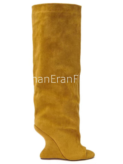 2025Spring and Autumn Fashion New Thick High Heels Women's Knee Length Wide Tube Version Fish Mouth Boots Middle Top Boots