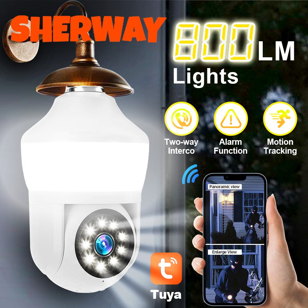 Tuya E27 Light Bulb Dual Screen WiFi Camera 5MP Indoor 5x Zoom PTZ Security Camera IR Color Night Vision Wireless Surveillance