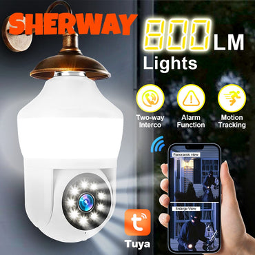 Tuya E27 Light Bulb Dual Screen WiFi Camera 5MP Indoor 5x Zoom PTZ Security Camera IR Color Night Vision Wireless Surveillance