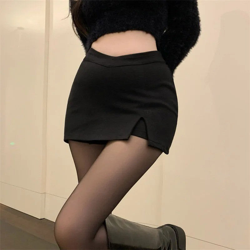 Black Split Mini Skirts Women Summer Sexy Club High Waist Slit Skirt Streetwear