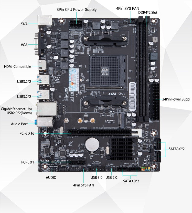 HUANANZHI A520M VH AMD AM4 Motherboard Support Ryzen ( 3600 4650G 5500G 5600 5600G 5600X 5800X) M.2 NVME Dual Channel DDR4 RAM