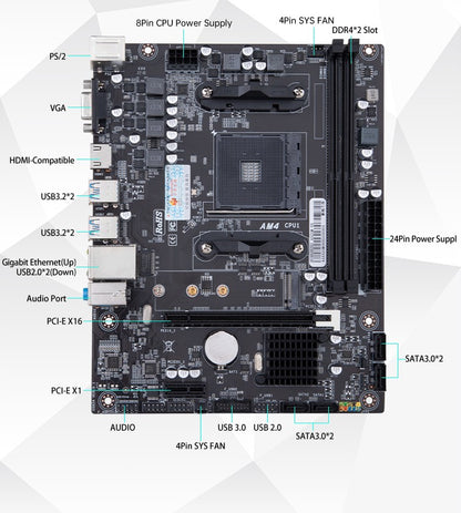 HUANANZHI A520M VH AMD AM4 Motherboard Support Ryzen ( 3600 4650G 5500G 5600 5600G 5600X 5800X) M.2 NVME Dual Channel DDR4 RAM