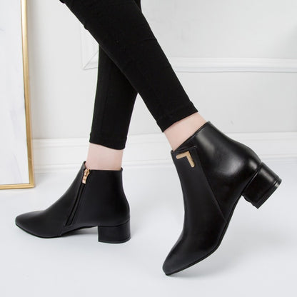 2025 New Autumn and Winter New Ankle Boots Thick Heel Pointed Toe Women Short Boots Fashion Leather Slim Boots Women Size42 Q233