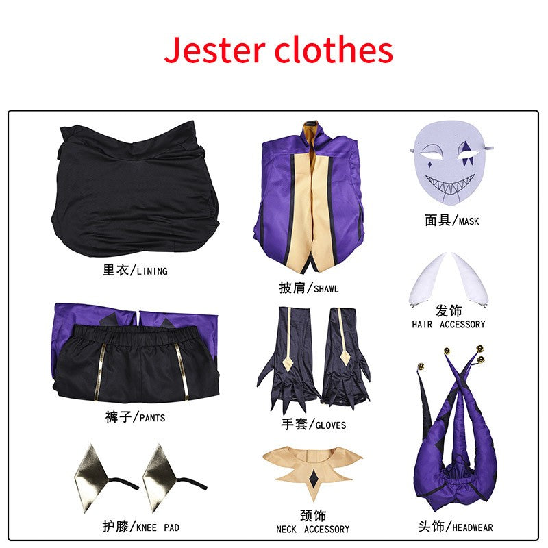Game The Freak Circus Cosplay Costume Pierrot Jester Harlequin Cosplay Adult Clown Joker Mask Uniform Halloween Carnival Outfits