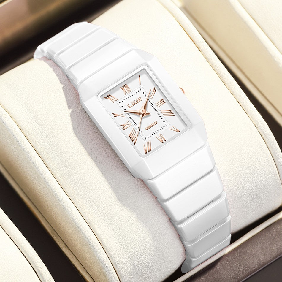 LIGE New Black Watch Women Fashion Creative Square Stainless Steel Ladies Waterproof Watches Elegant Bracelet Quartz Wristwatch