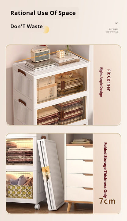 Large Volume Multifunction Folding Living Room Cabinet Closet Organizer With Wheel Stackable Sundries Large Capacity Storage Box