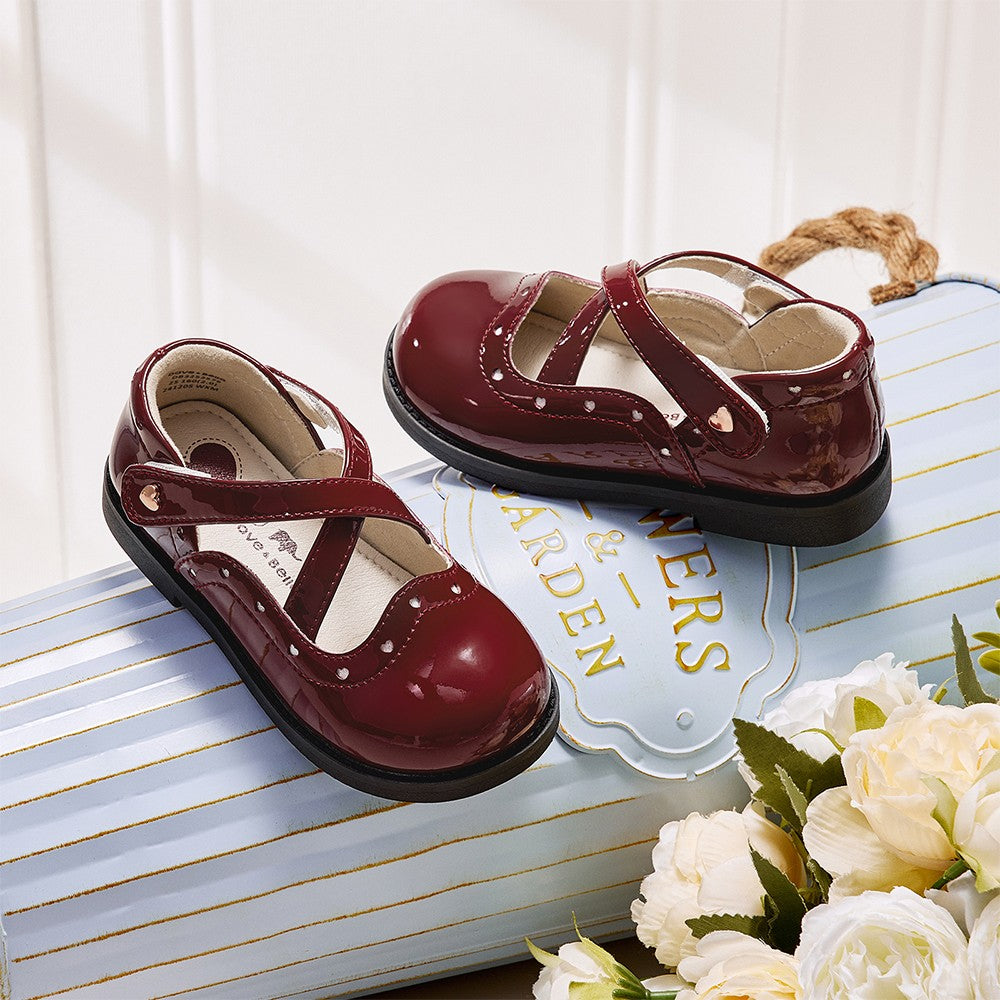 Dave Bella Children's Leather Shoes Autumn Girl's Retro Fashion Soft soled Red Anti slip Princess Shoes DB3252579