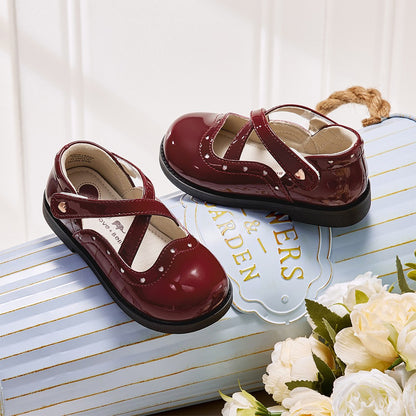 Dave Bella Children's Leather Shoes Autumn Girl's Retro Fashion Soft soled Red Anti slip Princess Shoes DB3252579