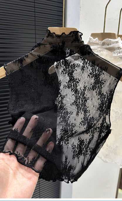 2024 New Lace Svel Mo Collar Top Women's Inner Wear f High Collar ort Length Base irt Korean Sle Commute Wind