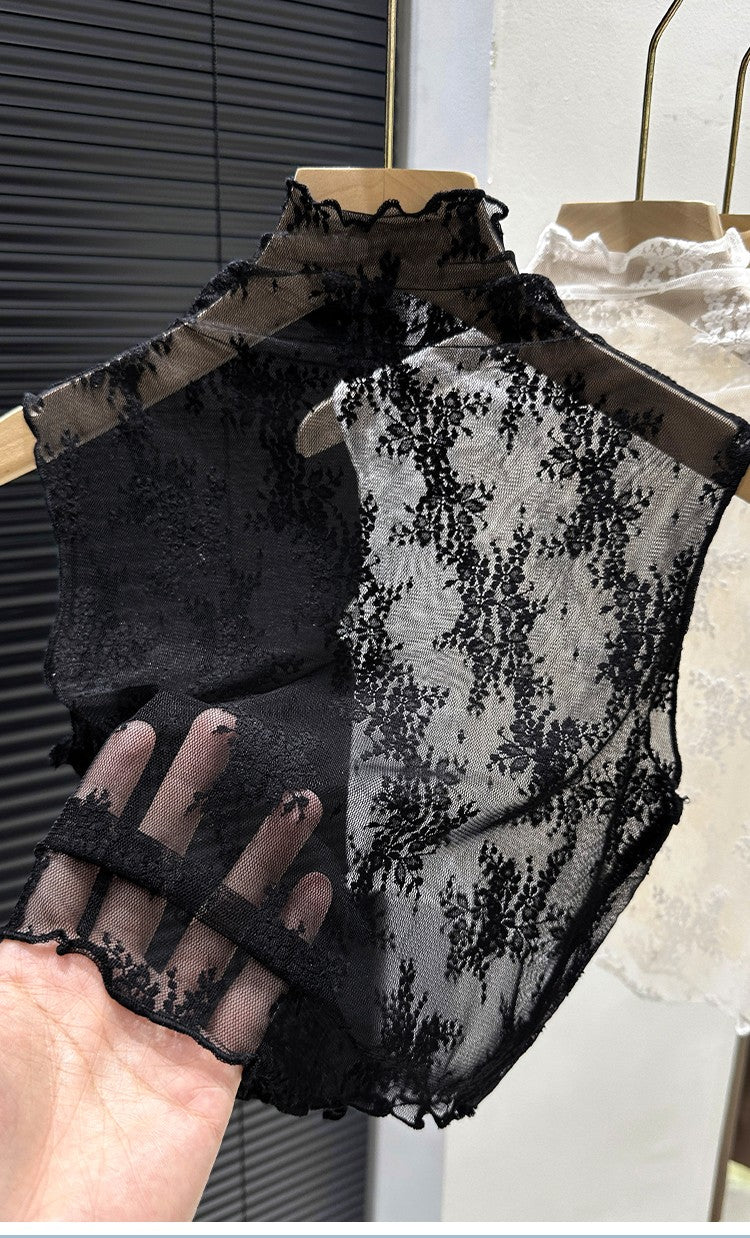 2024 New Lace Svel Mo Collar Top Women's Inner Wear f High Collar ort Length Base irt Korean Sle Commute Wind