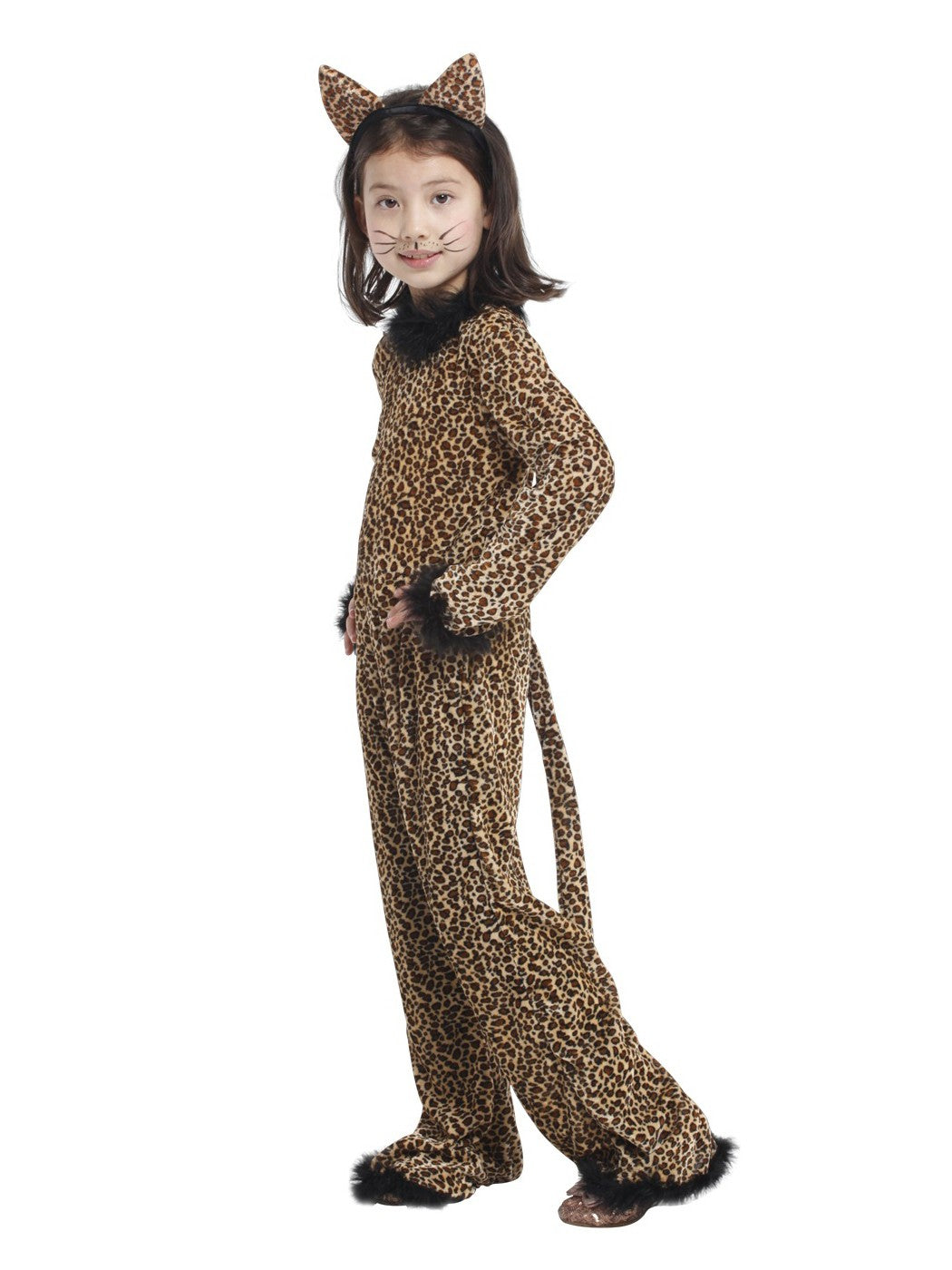 4?10Y Girls Leopard Animal Cosplay Jumpsuit, Kids Costume for Halloween Purim Carnival Mardi Gras Party