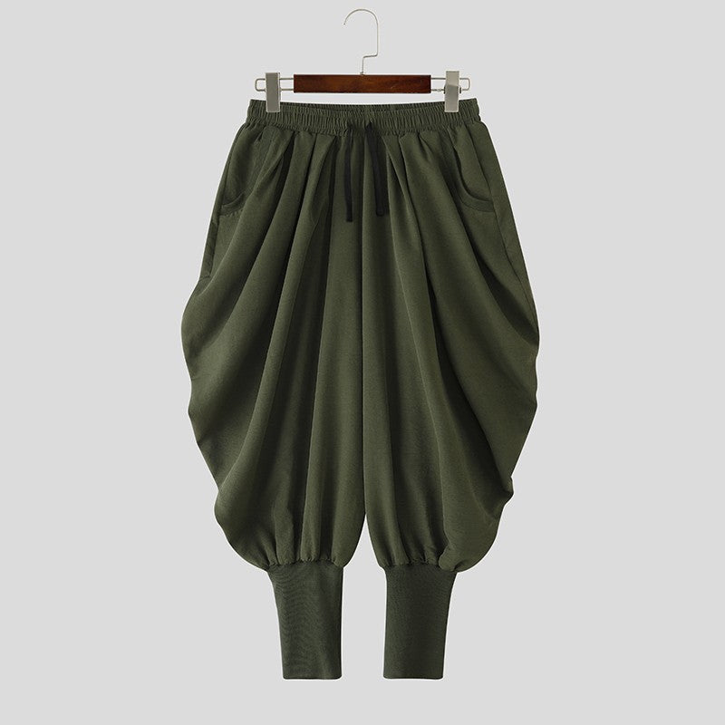 INCERUN Men Pants Solid Color Drawstring Joggers Casual Male Harem Pants Streetwear Loose Fashion Leisure Trousers Men S-5XL