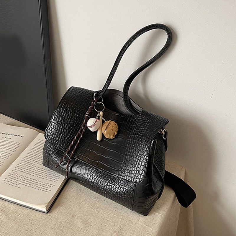 Crocodile Pattern Crossbody Bag For Women Black Shoulder Bag Brand Designer Women Bags Luxury PU Leather Flap Messenger Handbag
