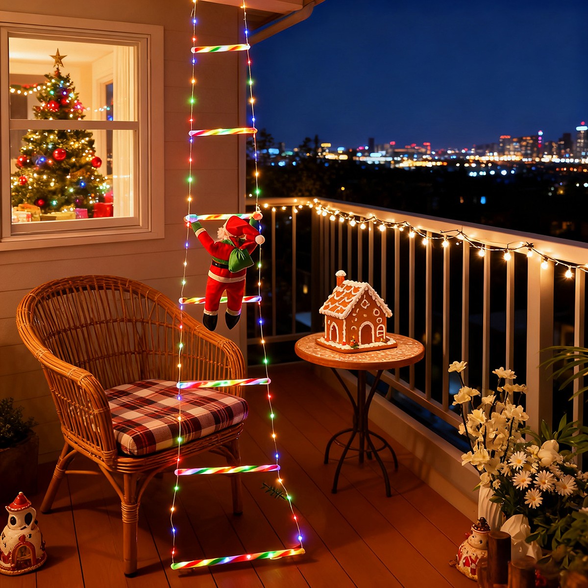 Santa Claus Ladder Light String, Suitable for Christmas Party Decoration, Christmas Lighting Decoration, Garden Decoration