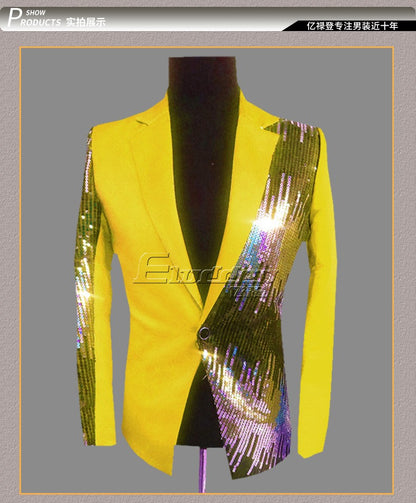 HOO 2025 Men's Color Matching Casual blazer Fashion Host Performance Sequined Dress