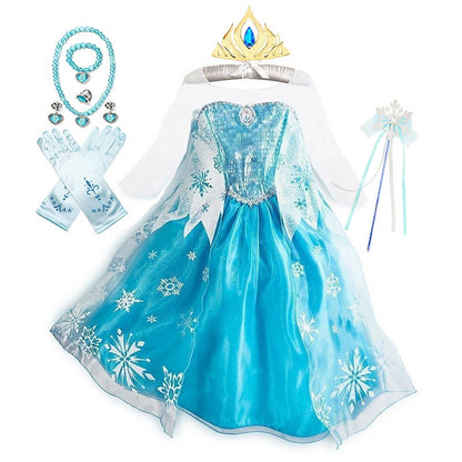 Girls Ice Snow Princess Cosplay Dress with Long Cloak Kids Outfit for Halloween Carnival Birthday Theme Party Role?Play Dress?Up