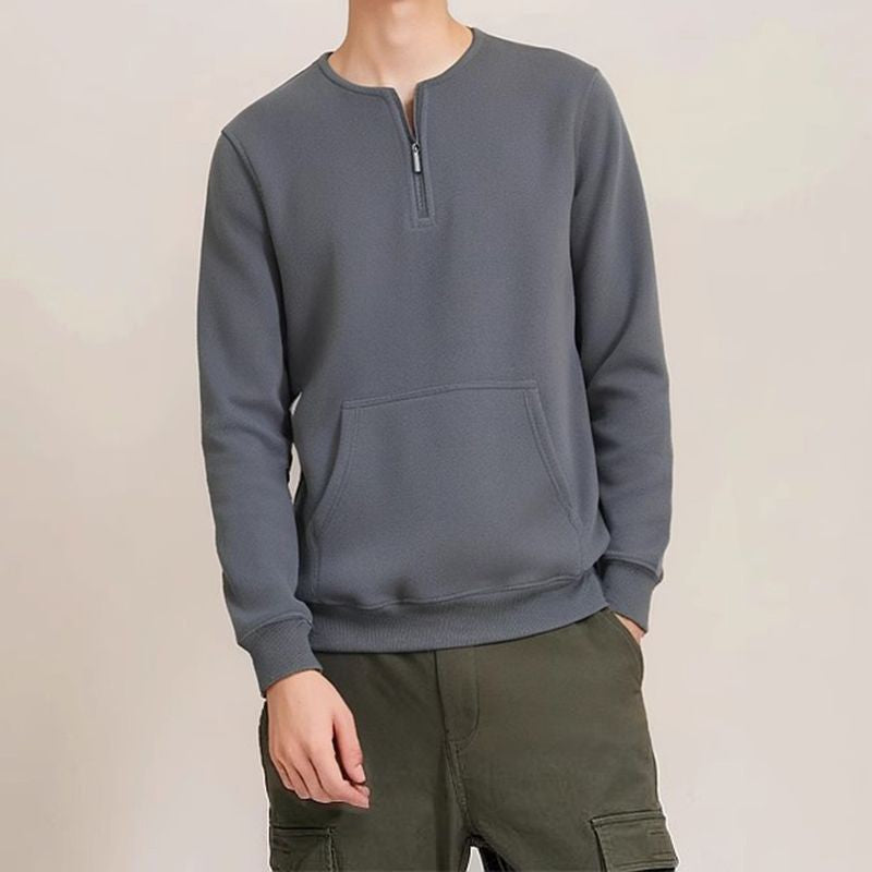 Autumn Winter Fleece Half Zipper Henley Collar Men Long Sleeve Sweatshirts Pocket Keep Warm Thickened Fleece 2xl Oversized Tops