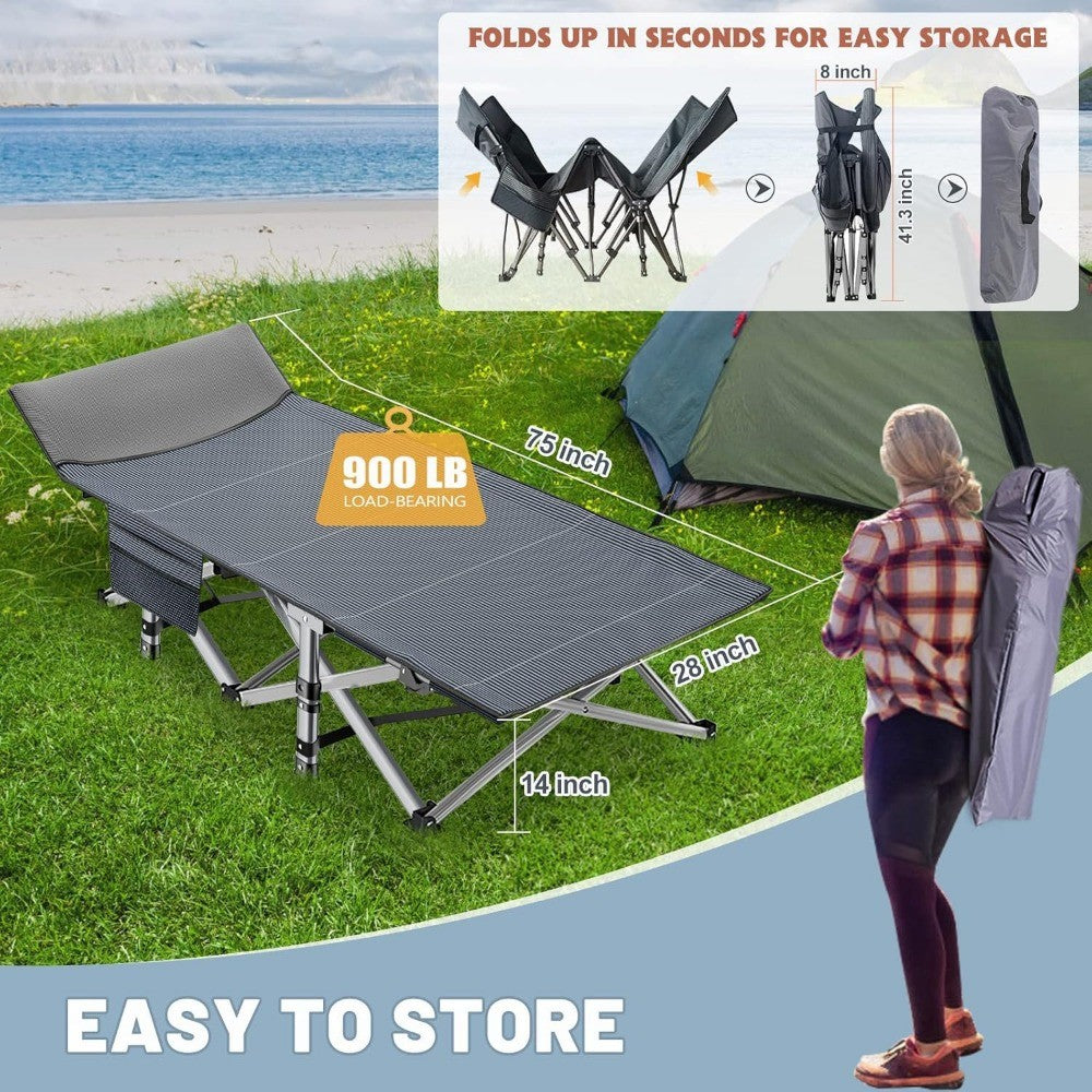 Catres Dobráveis para Acampamento de Adultos com Colchonete, Camas Dobráveis Acolchoadas Portáteis, Cama de Acampamento com Bolsa de Transporte para Viagens ao Ar Livre, Praia, Caminhada