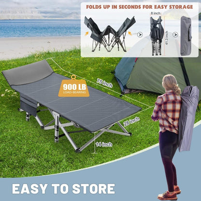 Catres Dobráveis para Acampamento de Adultos com Colchonete, Camas Dobráveis Acolchoadas Portáteis, Cama de Acampamento com Bolsa de Transporte para Viagens ao Ar Livre, Praia, Caminhada
