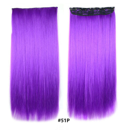 Extensões de cabelo sintéticas com clipe, longas e lisas, com 5 clipes em uma única peça, extensões de cabelo multicoloridas LIHUI