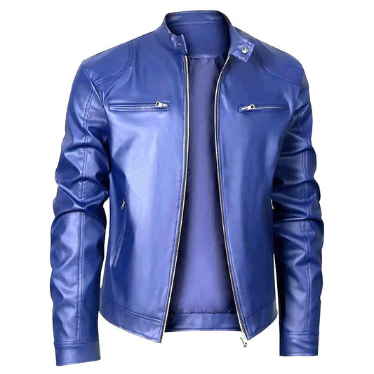 Casual High Quality Men's Slim Fit Biker Leather Jacket Stand Collar Pocket Decorated Motorcycle Style Casual Outerwear 5XL