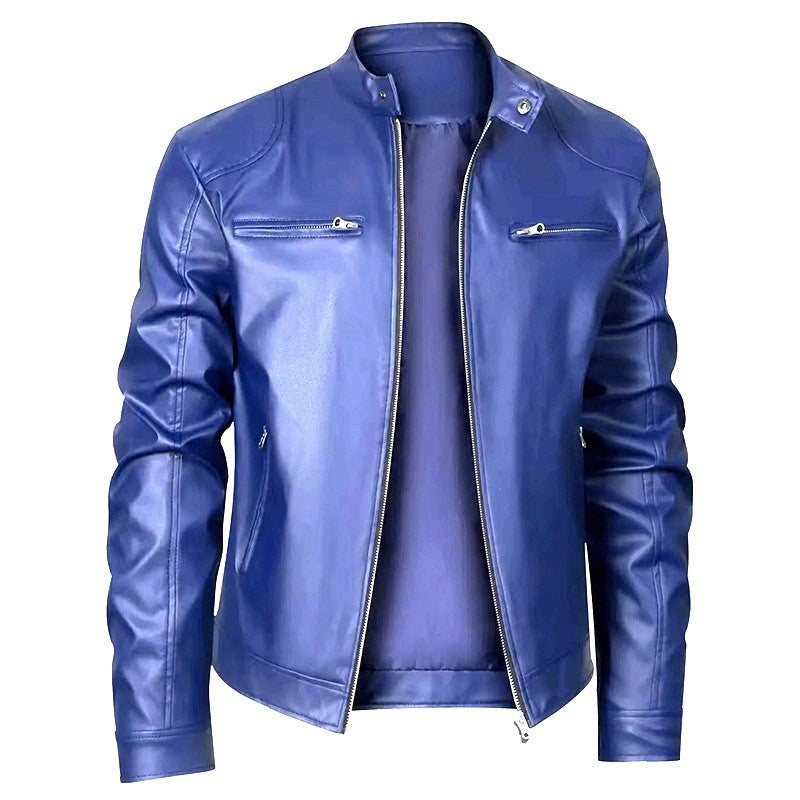 Casual High Quality Men's Slim Fit Biker Leather Jacket Stand Collar Pocket Decorated Motorcycle Style Casual Outerwear 5XL