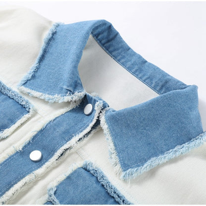 Women 's Jackets Laple Denim Patchwork Fringes Big Pockets Single Breasted Long Sleeve Coat Female 2025 Spring New Lady Outwears