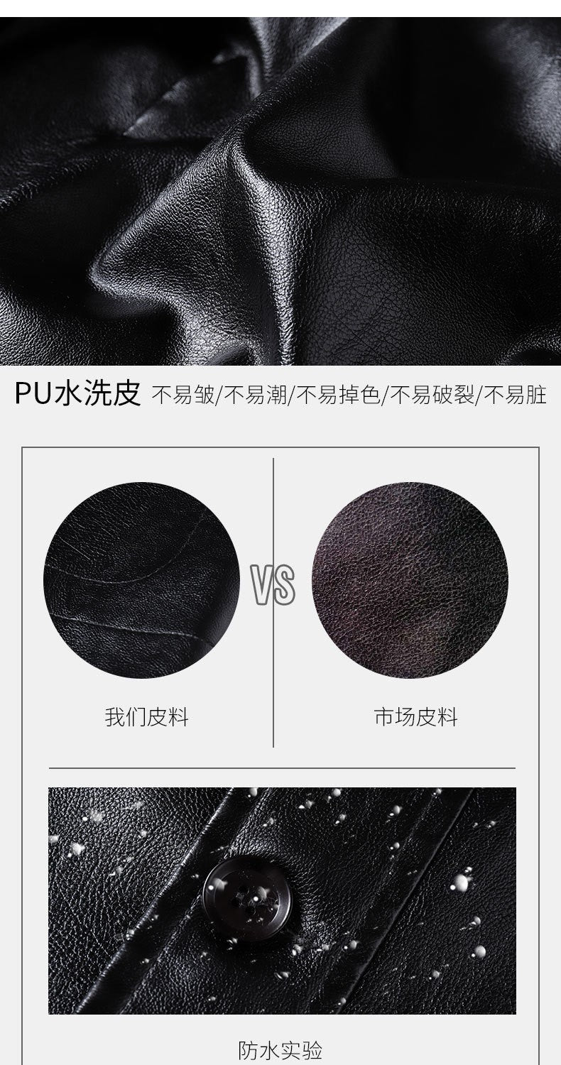 2025 Men's Soft PU Leather Jackets Business Office Coats Breathable Solid Male Faux Leather Jackets Warm Outerwear Plus Size 7XL