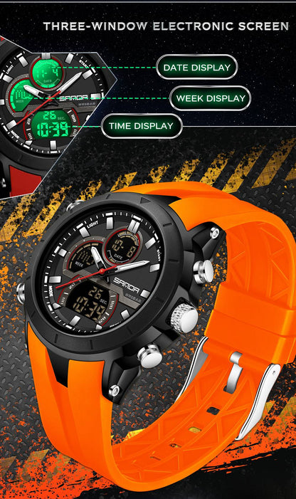 SANDA Mens Watches Countdown Waterproof Alarm Clock Wristwatch Multifunctional Luminous Men Quartz Digital Watch Alarm Clock