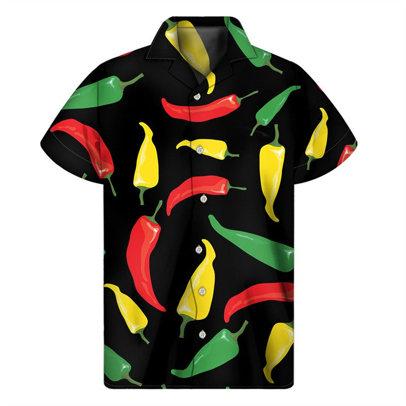 Colorful Chili Pattern Shirt For Men 3D Print Pepper Hawaiian Shirts Summer Button Short Sleeve Tops Street Lapel Aloha Blouse