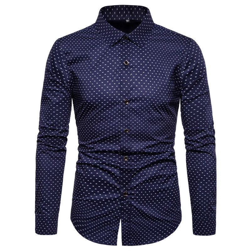 2026 Spring Men's Long-sleeved Shirt, Single-breasted Lapel Cotton Shirts, Blue