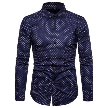 2026 Spring Men's Long-sleeved Shirt, Single-breasted Lapel Cotton Shirts, Blue
