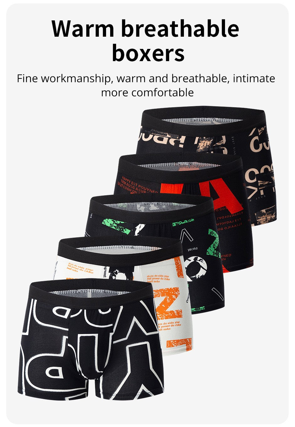 4/5/6/10 Piece Pack Men's Fashion Printed Pants with Various Combinations Plus Size Sports Comfortable Adolescent Boxer Pants