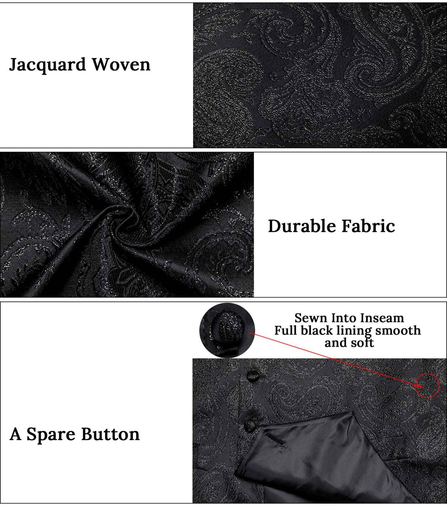 Luxury Paisley Men's Suit Vest Black Pink Red Wedding Prom Tuxedo Waistcoat Necktie Handkerchief Cufflink Sleeveless Jacket Vest