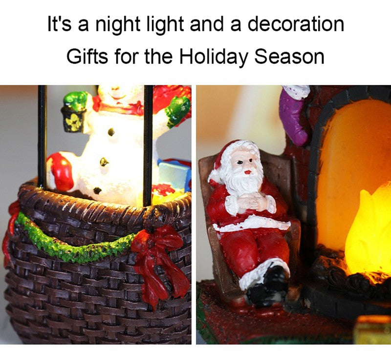 Christmas Glowing Ornaments Santa Claus Snowman Fireplace Resin LED Night Light Christmas Decoration Holiday Kids Toys Gift