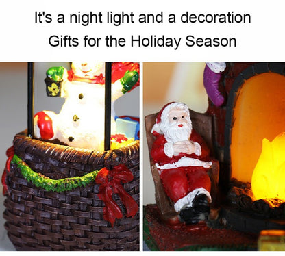 Christmas Glowing Ornaments Santa Claus Snowman Fireplace Resin LED Night Light Christmas Decoration Holiday Kids Toys Gift