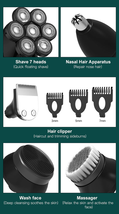 Kensen 5 In 1 Electric Shaver 7D Floating Cutter Head Rechargeable Shaver Kit For Men IPX6 Waterproof Beard Trimmer head shavers