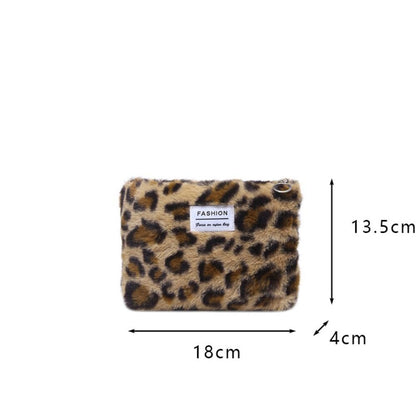 INS Style Canvas Sanitary Mat Bag Leopard Change Purse Coins Keys Wallet Zipper Design Credit Card Holder Cosmetics Napkin