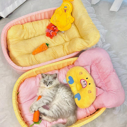 1 Conjunto de Cama de Princesa para Pets com Renda Fofa para o Inverno - Oval de Pelúcia Macia de Poliéster para Cães/Gatos Pequenos, Fácil Montagem, Uso Interno