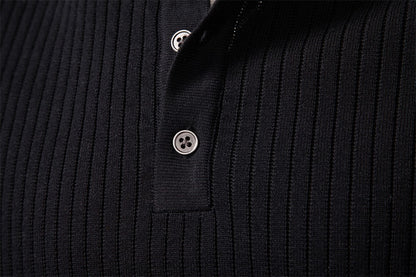 AIOPESON Button Placket Polo Shirt Men Ribbed Stripe Long Sleeve Contemporary Fit Minimalist Autumn Winter Premium Business Top