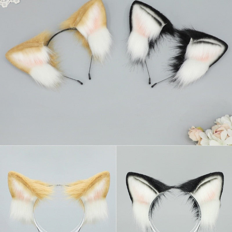 2025 New Halloween Simulated Furry Dog Ear Hairband Lolita Realistic Tail Set Cute Animal Plush Dog Tail Cosplay Props