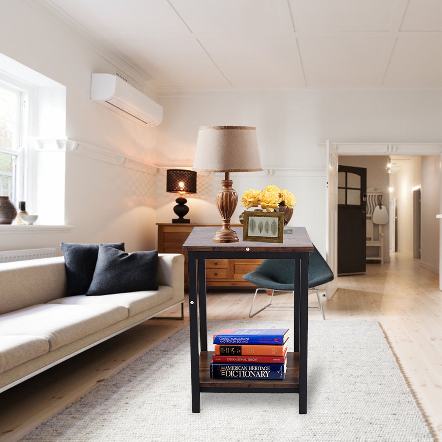 Bedroom Side Table Simple Double Layer Storage Cabinet Side Industrial Coffee Table Desk for Living Room Household Supplies