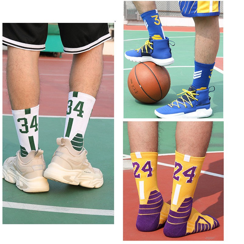 Meias Esportivas Masculinas de Basquete, Meias Esportivas com Numeração, Fundo de Toalha Engrossado, Ciclismo Outdoor, Corrida, Basquete, Feminino Adulto, Meias.