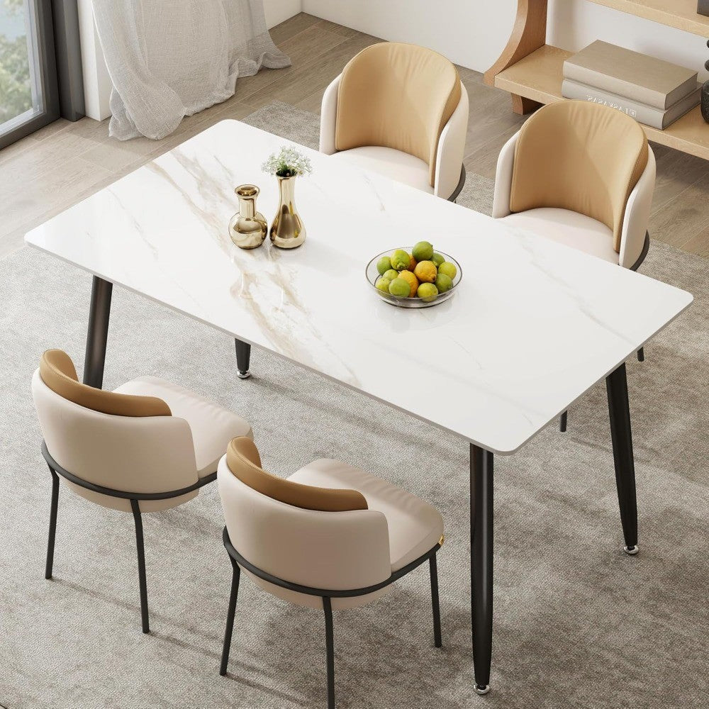 Modern Rectangular White Laminate Marble Sintered Stone Dining Table with Metal Legs for Indoor and Outdoor Kitchen Use