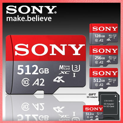 Cartão de Memória SONY SD 128GB 256GB de Alta Velocidade Micro TF SD 1024GB 512GB A2 U3 V30 Flash Cards Para Celular Xiaomi PC Câmera