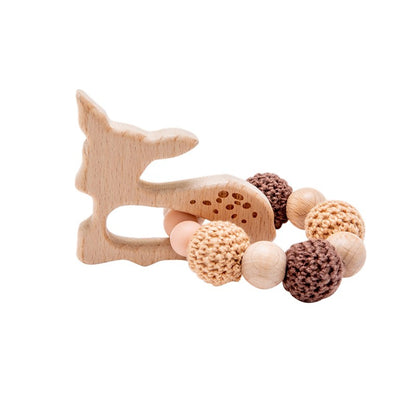 Wooden Rattle Teether Baby Toys Crochet Beads Baby Teether Baby Nursing Bracelet Rattle Chewable Teething Beads For Kids Gifts