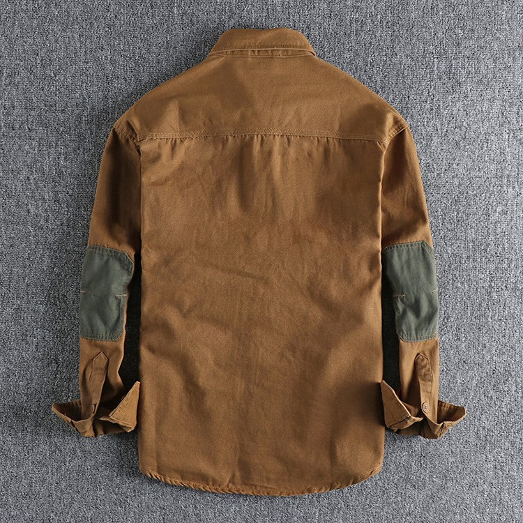 Long Sleeve Tactical Shirts Men  Patch Cargo Shirt Cotton American Casual Vintage Tooling Jacket Outdoor Workwear Blusas