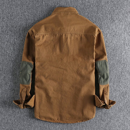 Long Sleeve Tactical Shirts Men  Patch Cargo Shirt Cotton American Casual Vintage Tooling Jacket Outdoor Workwear Blusas